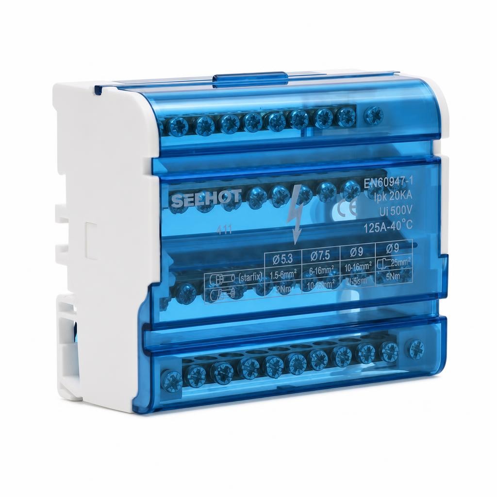 HC-016/411 4×11 125A Кросс-модуль (шина в корпусе) на DIN-рейку 3L+PEN