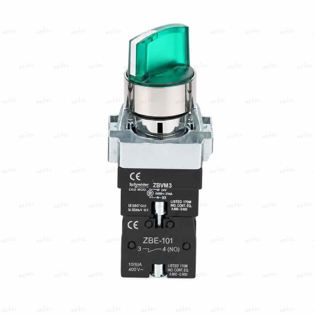XB2-BK2365 220VAC 2 holatli yoritilgan buruvchi kalit, yashil