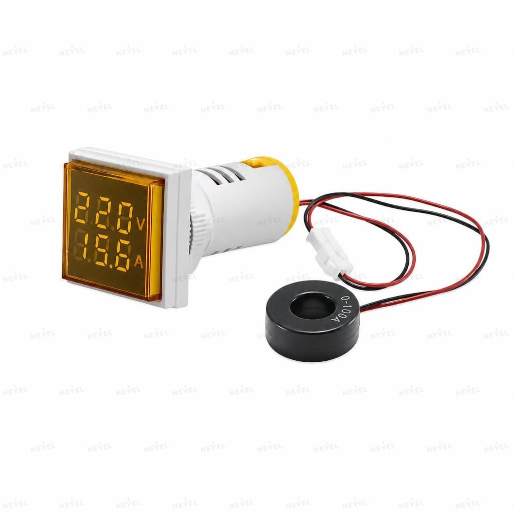 AD101-22VAMS sariq voltmetr-ampermetr Ø22 0-100A LED
