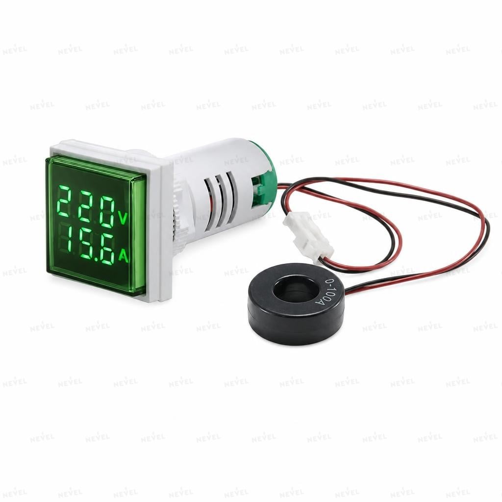 AD101-22VAMS yashil voltmetr-ampermetr Ø22 0-100A LED