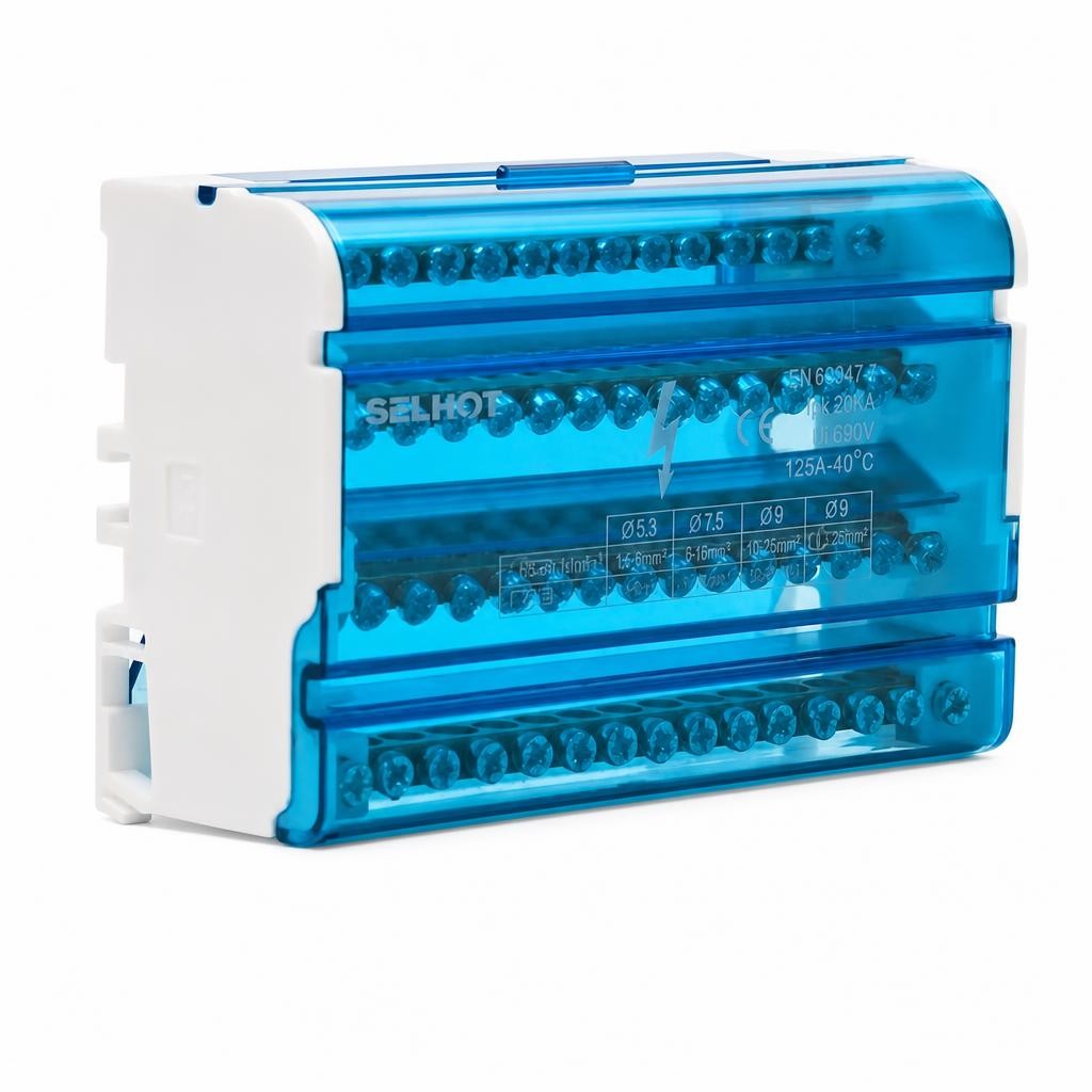 HC-016/415 4×15 125A Кросс-модуль (шина в корпусе) на DIN-рейку 3L+PEN