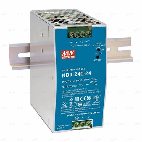 NDR-240-12 12V 20A DIN-reykaga quvvat manbai MEAN WELL — 1