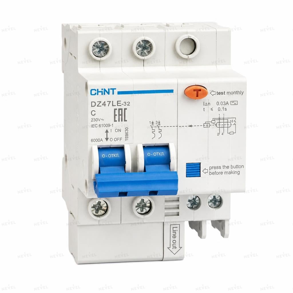 DZ47LE-32 2P 25A Дифференциальный автомат 30mA Характеристика C CHINT
