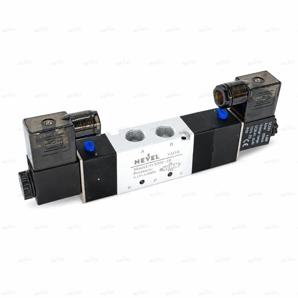 4V330E-10B 24VDC elektromagnit pnevmotaqsimlagich 5/3 markazi chiqindili G3/8"