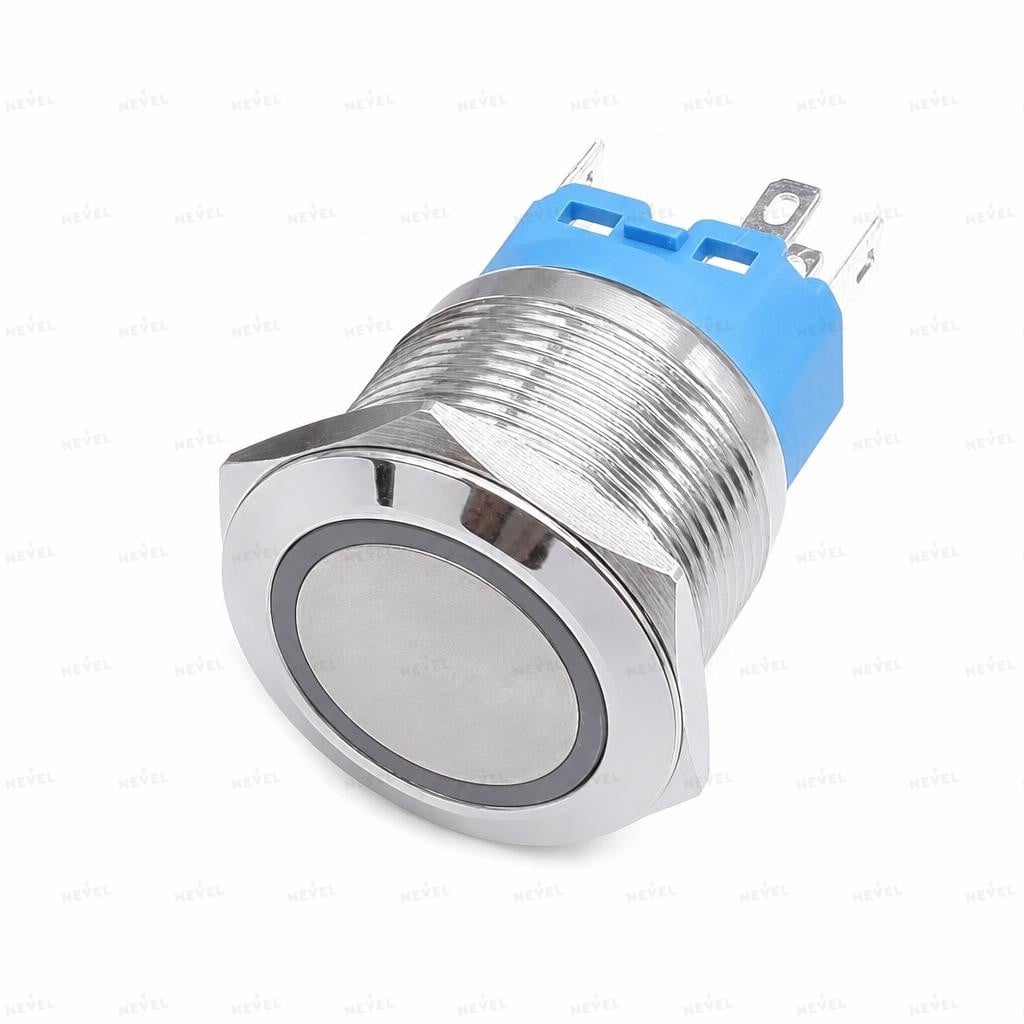 YHJ19-362 NO+NC 12-36V 19mm fiksatsiyali metall tugma, qizil