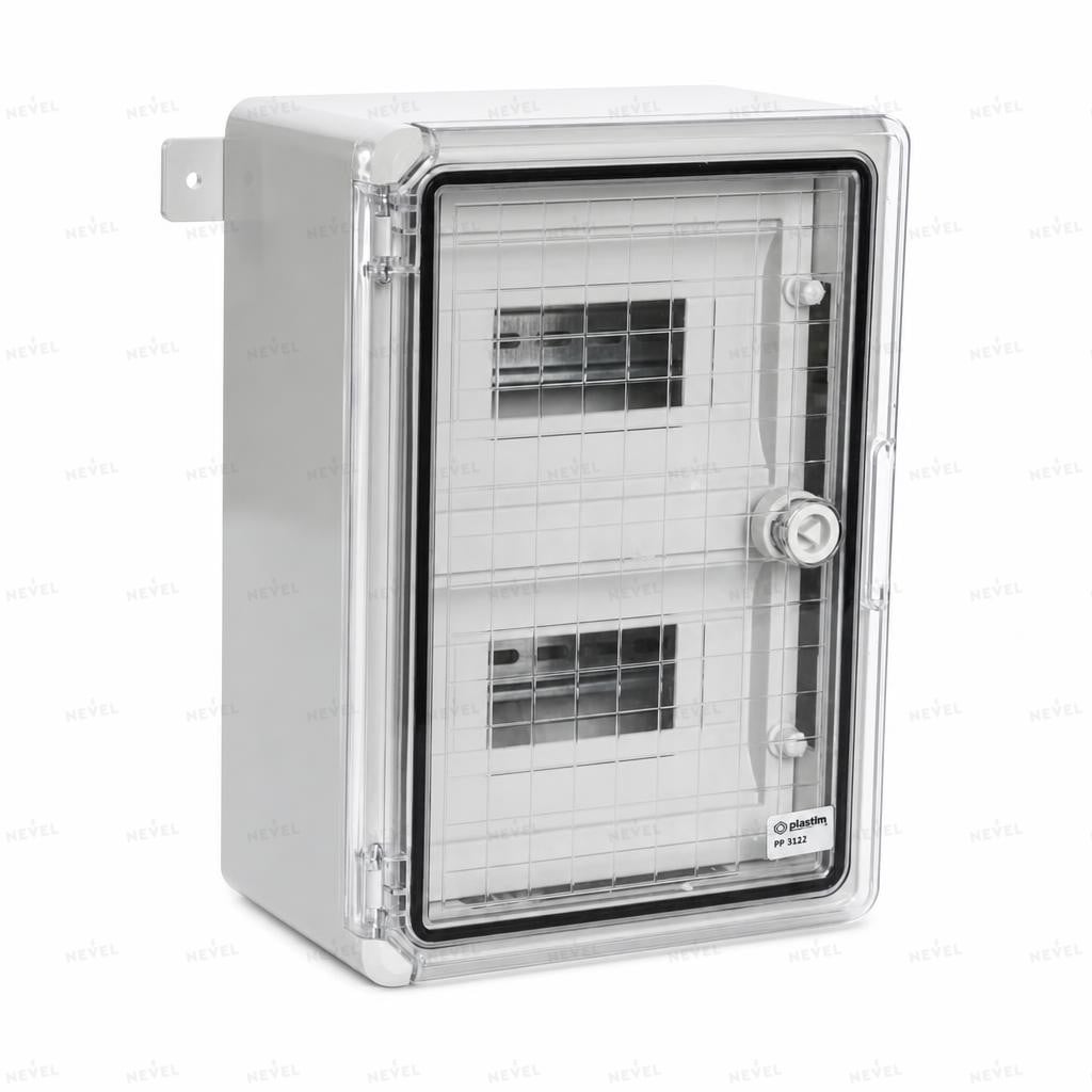 Щит пластиковый 250×350×150 мм IP65 с DIN-рейкой на 18 модулей и прозрачной дверью ABS