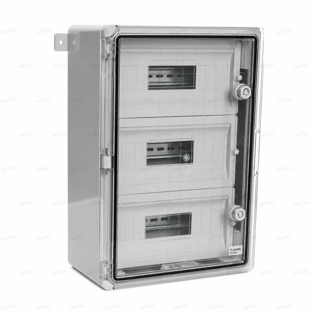 Щит пластиковый 300×400×170 мм IP65 с DIN-рейкой на 24 модуля и прозрачной дверью ABS